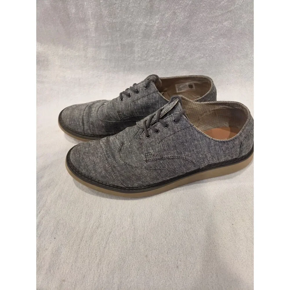 Toms Men Gray Slub Chambray Brogue Shoes Wingtip Canvas Oxford Lace Up Sz 10.5